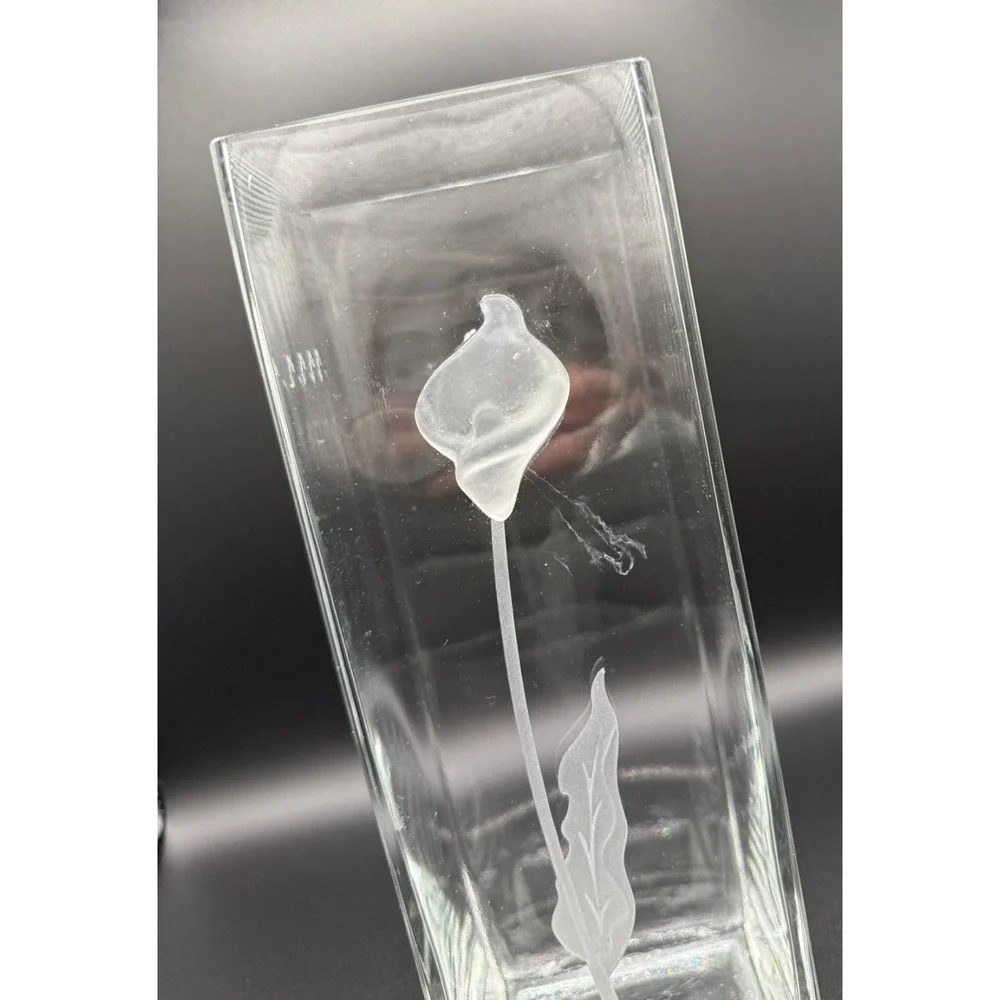 🌿 Mikasa Etched Glass Vase Square Column Floral Design 11.75” Tall